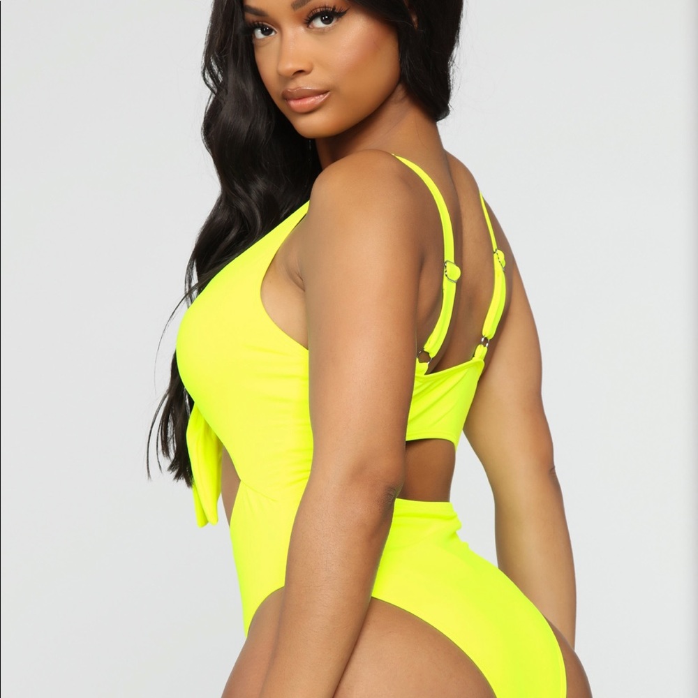 Fashion Nova- Neon Yellow cutout swimsuit